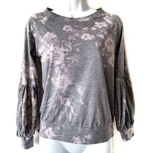 Chaser Floral Top Gray Pink Long Balloon Sleeve Size XS